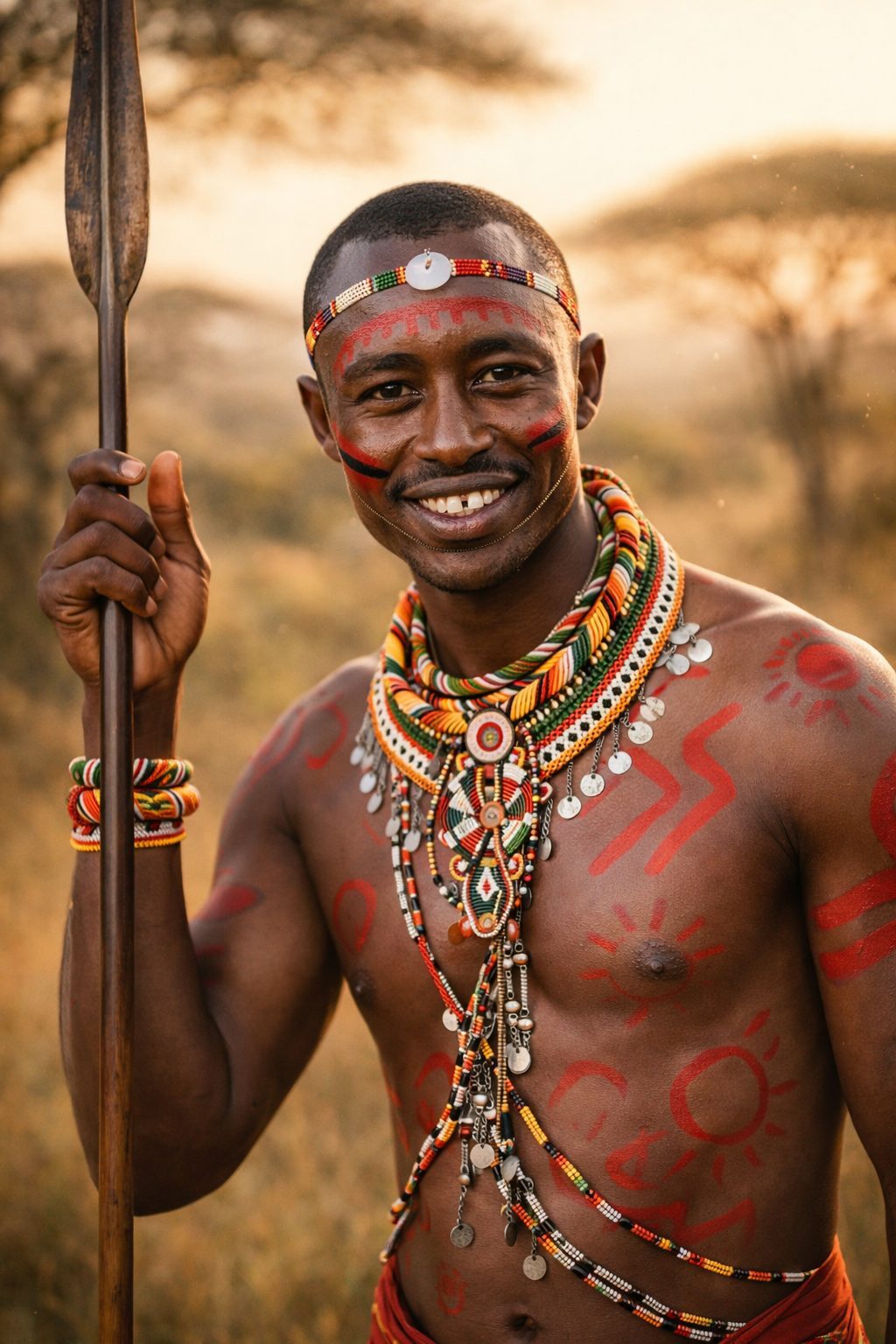 Massai-Krieger Portrait in natürlichem Licht – kulturelle Fotografie Tansania