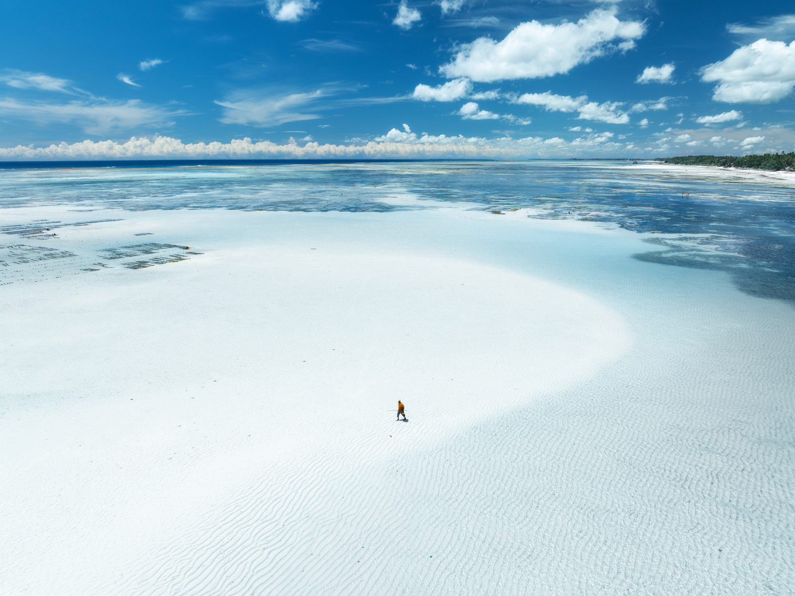 Weite weiße Sandbank bei Ebbe an der Ostküste Sansibars